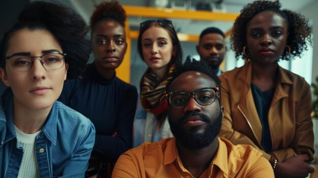 Foto retrato de un grupo de amigos multiculturales estrés y seriedad en el lugar de trabajo diversidad e inclusión