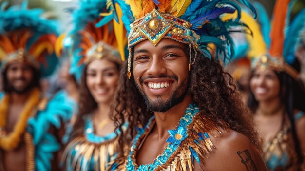 Retrato de un grupo de bailarines en un carnaval en Brasil