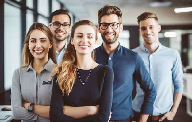 Retrato de grupo Equipo de negocios exitoso en el entorno de la oficina