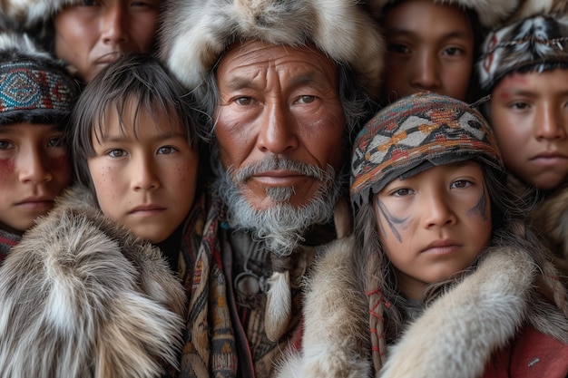 Foto retrato en grupo de indígenas del norte con ropa tradicional