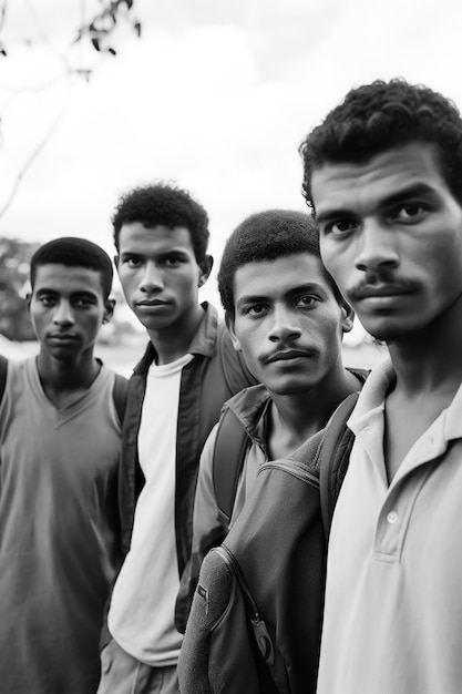 Foto retrato de un grupo de jóvenes en camino a un programa de rehabilitación de drogas.