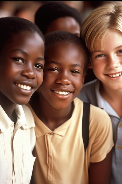 Retrato de un grupo de jóvenes estudiantes sonriendo a la cámara creada con IA generativa