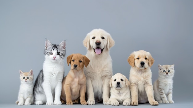 Retrato en grupo de los lindos bebés de animales