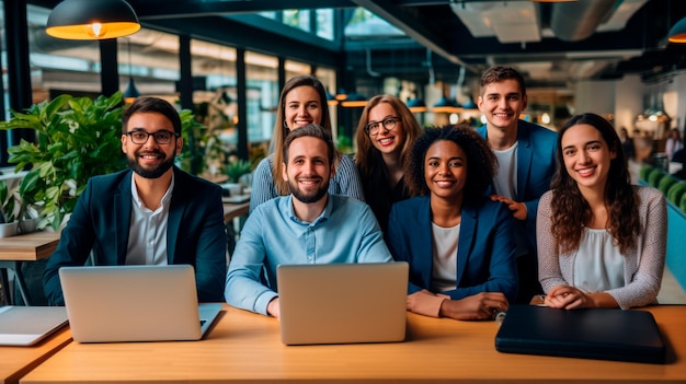 retrato de un grupo de negocios trabajando juntos en la oficina