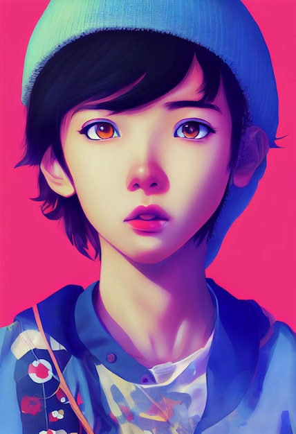 Retrato guapo anime boy para avatar y fondo gráfico de computadora Ilustración 2D