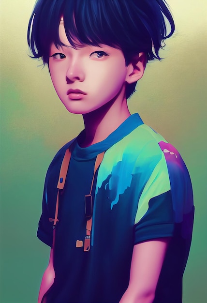 Foto retrato guapo anime boy para avatar y fondo gráfico de computadora ilustración 2d