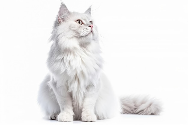Retrato de un guapo gato joven aislado sobre un fondo blanco creado con tecnología de IA generativa