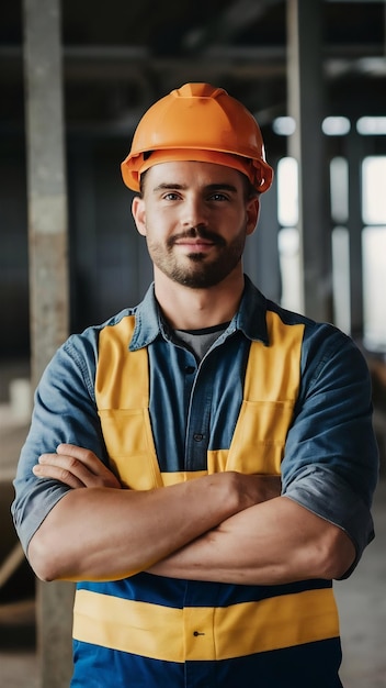 Retrato de un guapo trabajador de la construcción