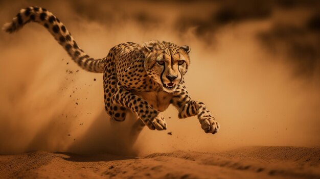 Retrato de un guepardo leopardo corriendo en el bosque IA generativa