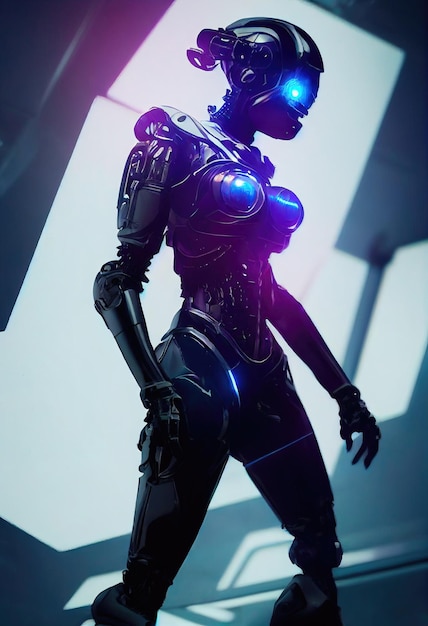 Retrato de un guerrero cyberpunk de ciencia ficción del futuro