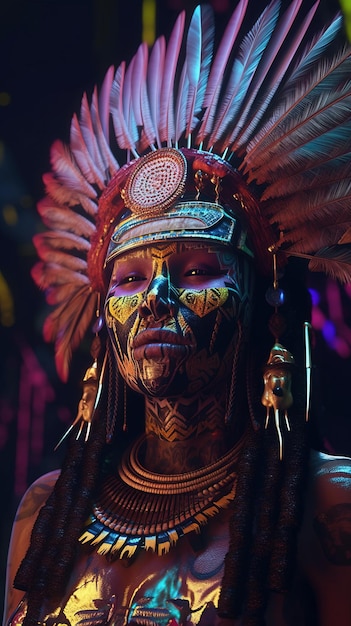 Retrato de un guerrero indio de la tribu india Comanche Un antiguo cazador indio