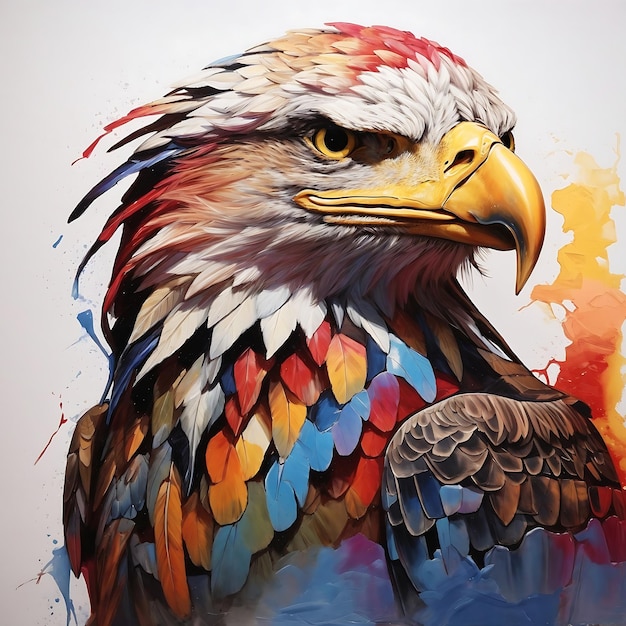 Retrato Águila en pintura multicolor sobre tema de imaginación