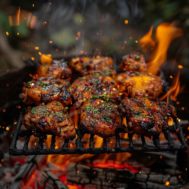 Retrato de guiso de pollo a la parrilla en la barbacoa