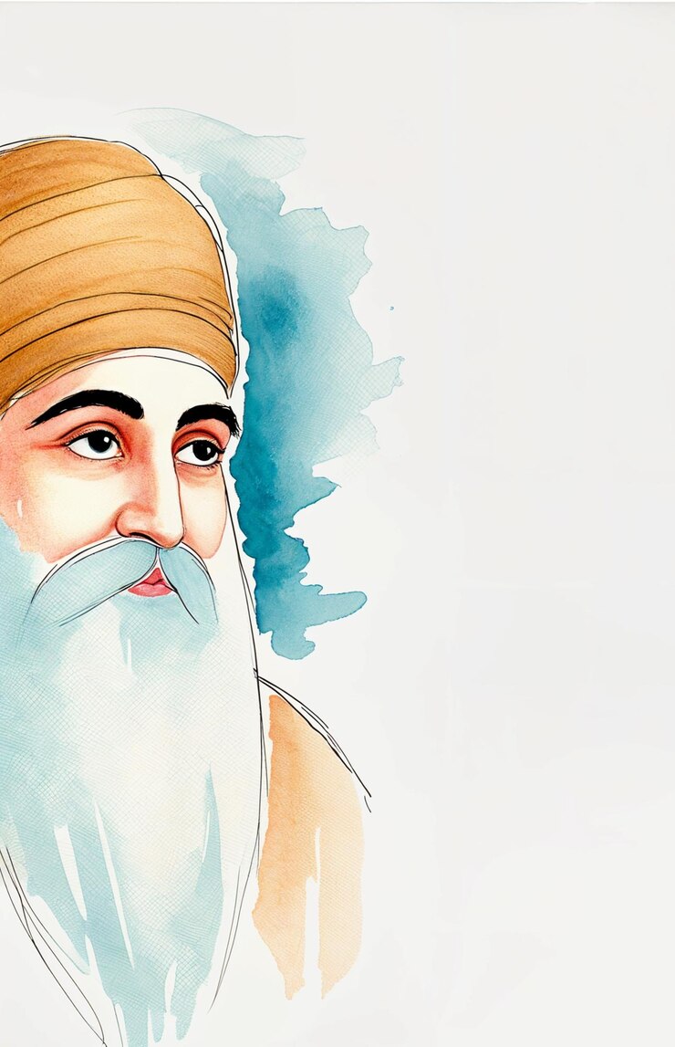 Foto el retrato de guru nanak en acuarela para guru nanak jayanti