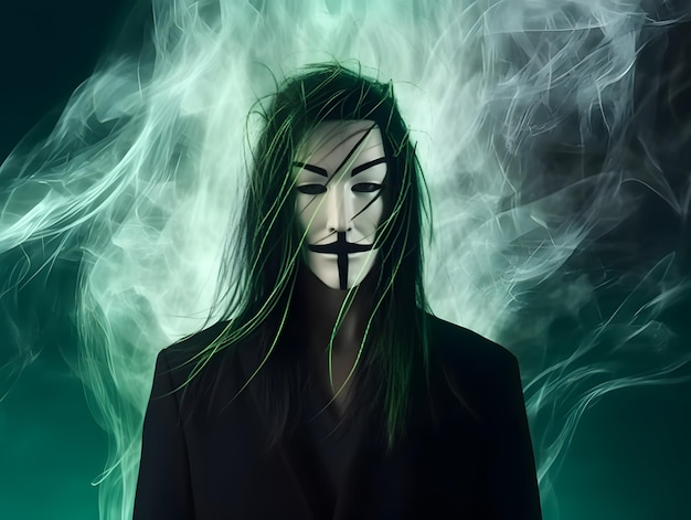 Retrato de hacker anónimo con cabello largo Imagen generada por IA