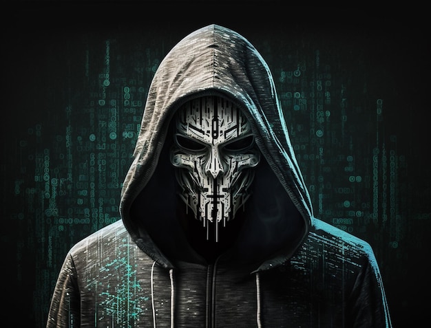 Retrato de hacker robótico anónimo Concepto de piratería ciberseguridad cibercrimen ciberataque, etc.