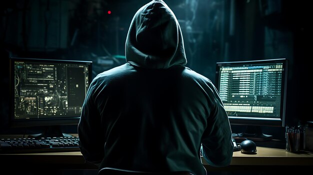 Retrato de un hacker robótico anónimo Concepto de seguridad cibernética de hacking