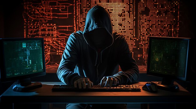 Retrato de un hacker robótico anónimo Concepto de seguridad cibernética de hacking