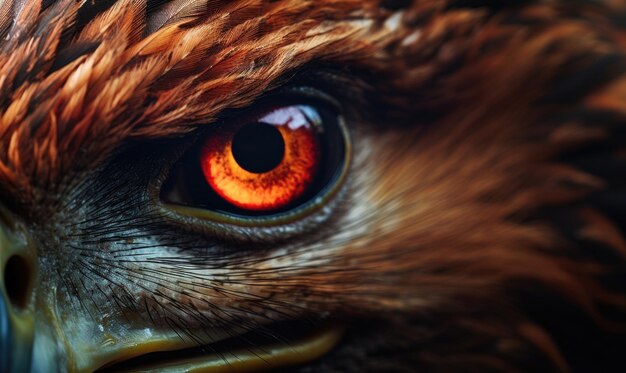 Retrato de un halcón de cola roja en primer plano Retrato en primer plano de un ojo de águila dorada