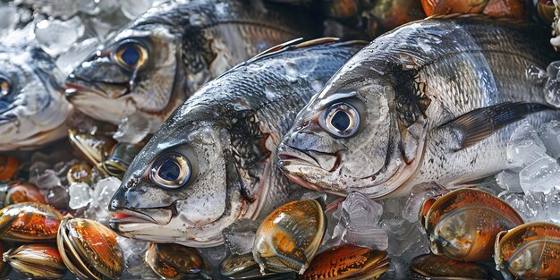 Foto retrato de los hallazgos de pescado fresco en el mercado de shoreline surprises