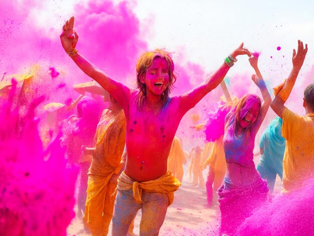 retrato de las hermanas pintado con los colores de Holi