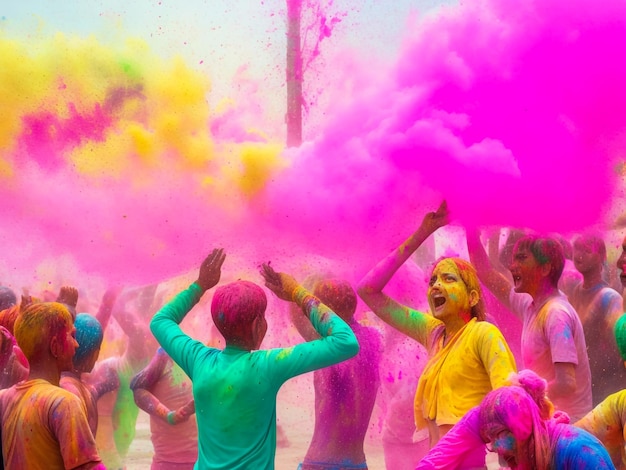 retrato de las hermanas pintado con los colores de Holi