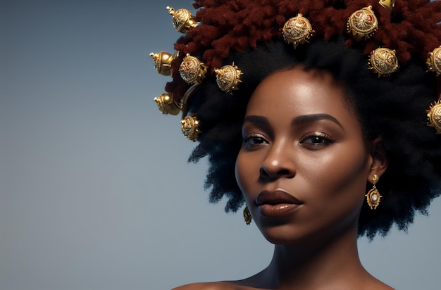 Retrato de hermosa afroamericana Elegante mujer negra con peinado AI generativa