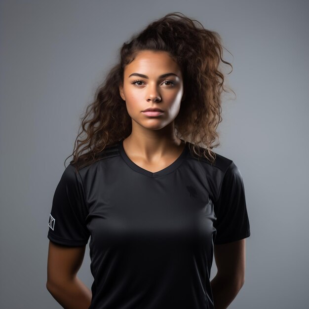 Retrato de una hermosa atleta femenina en camiseta