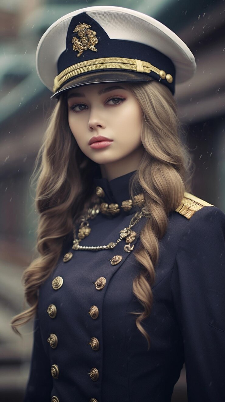 Retrato de hermosa azafata en uniforme Mujer joven en uniforme