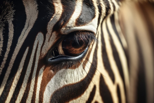 Retrato de una hermosa cebra africana en primer plano Fotografía macro sobre fondo oscuro AI generativa