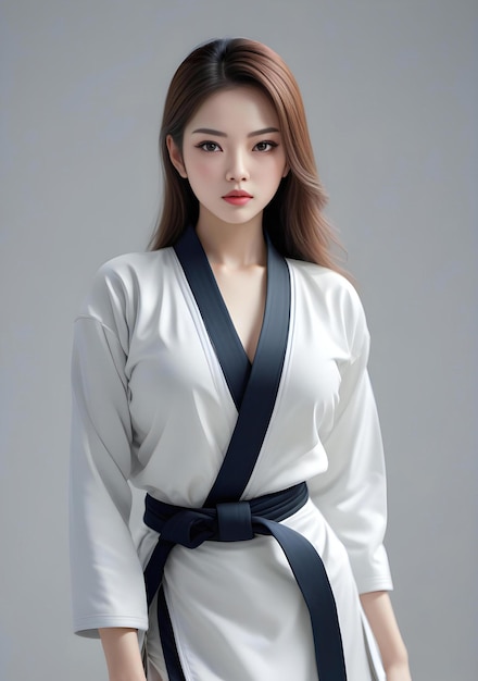 Retrato de una hermosa chica asiática japonesa de karate