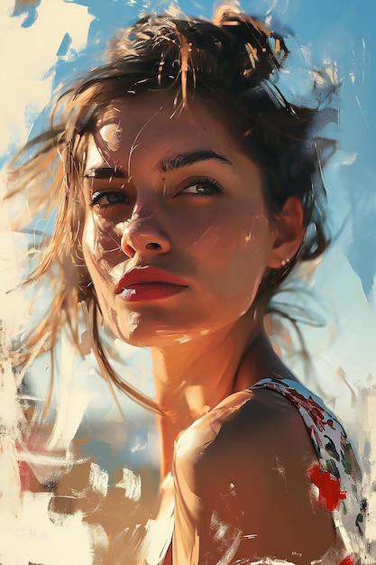 Retrato de una hermosa chica en el estilo de una pintura al óleo