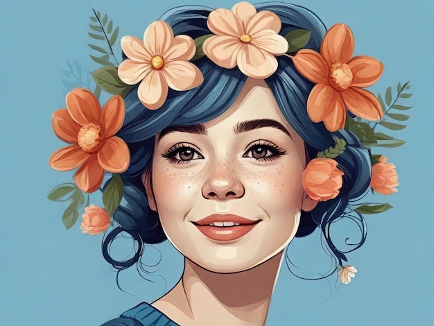 Retrato de una hermosa chica con flores en el cabello