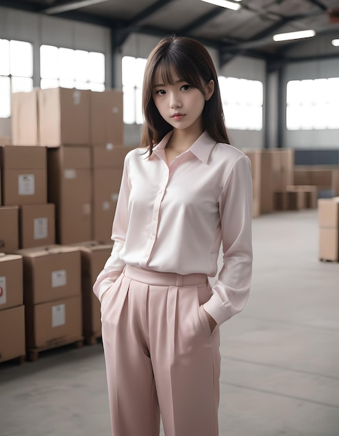 Retrato de una hermosa chica japonesa con un vestido lindo