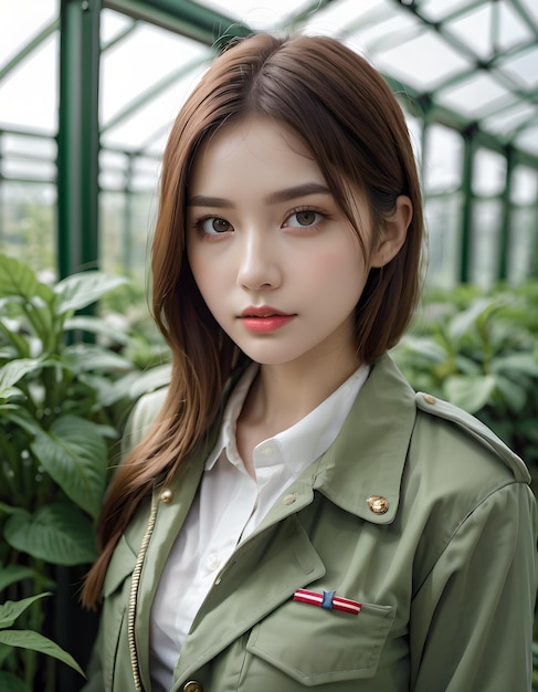 Retrato de una hermosa chica japonesa con un vestido lindo