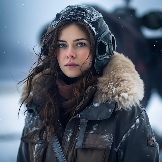 Retrato de una hermosa chica en un paisaje de invierno