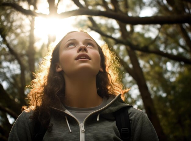 Retrato de una hermosa chica de primer plano con el viento revoloteando el cabello de una mujer joven sonriente al aire libre