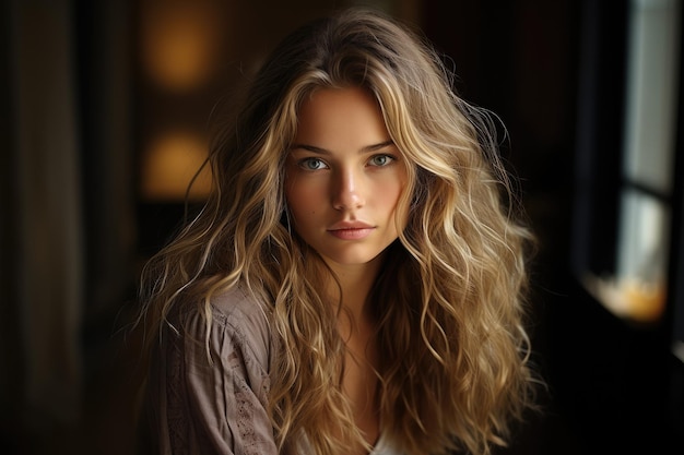 retrato de una hermosa chica rubia con el cabello ondulado