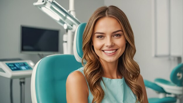 Retrato de una hermosa chica en una silla dental