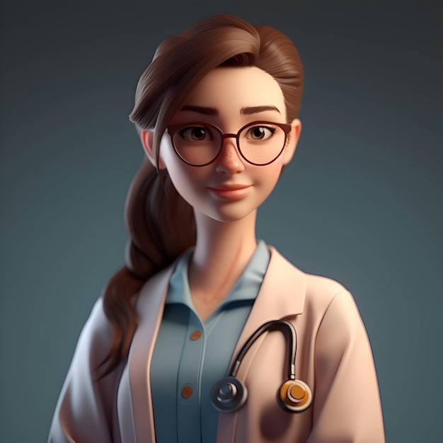 Retrato de una hermosa doctora en gafas 3d renderizado