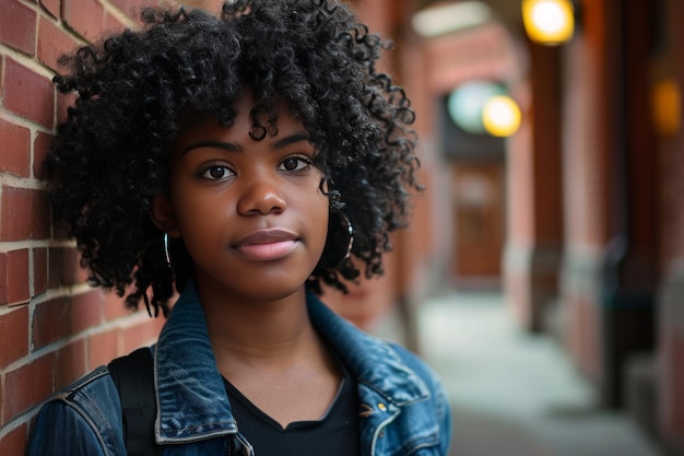 Retrato de una hermosa estudiante universitaria afroamericana