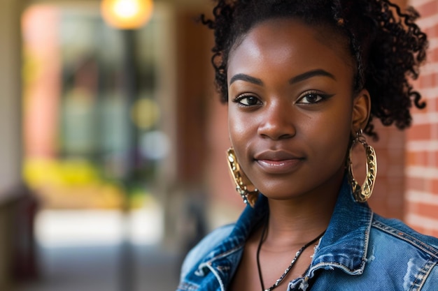 Retrato de una hermosa estudiante universitaria afroamericana