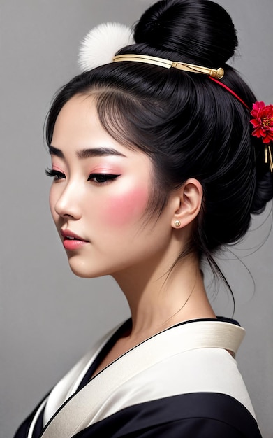 Retrato de hermosa geisha en traje nacional japonésIlustración de arte de diseñador creativo digital