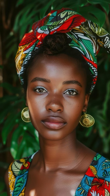 Foto retrato de una hermosa joven africana con peinado afro