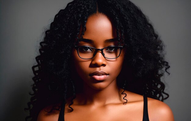 Retrato de una hermosa joven afroamericana con gafas IA generativa