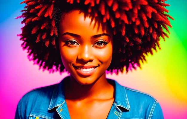 Retrato de una hermosa joven afroamericana con peinado afro