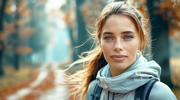 Retrato de una hermosa joven en el bosque