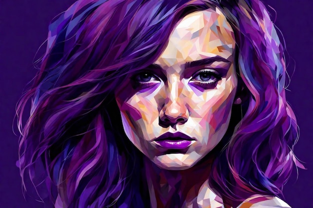 Retrato de una hermosa joven con cabello morado