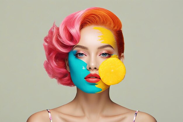 Retrato de una hermosa joven con colores en su cara