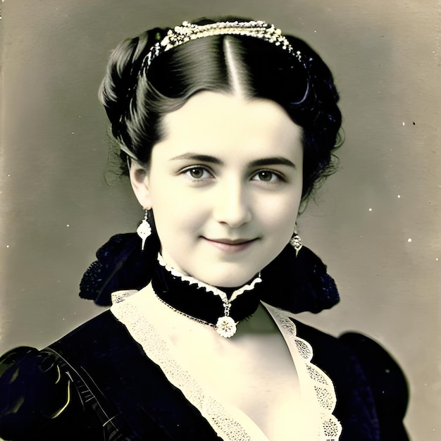Foto retrato de una hermosa joven en la imagen de la reina